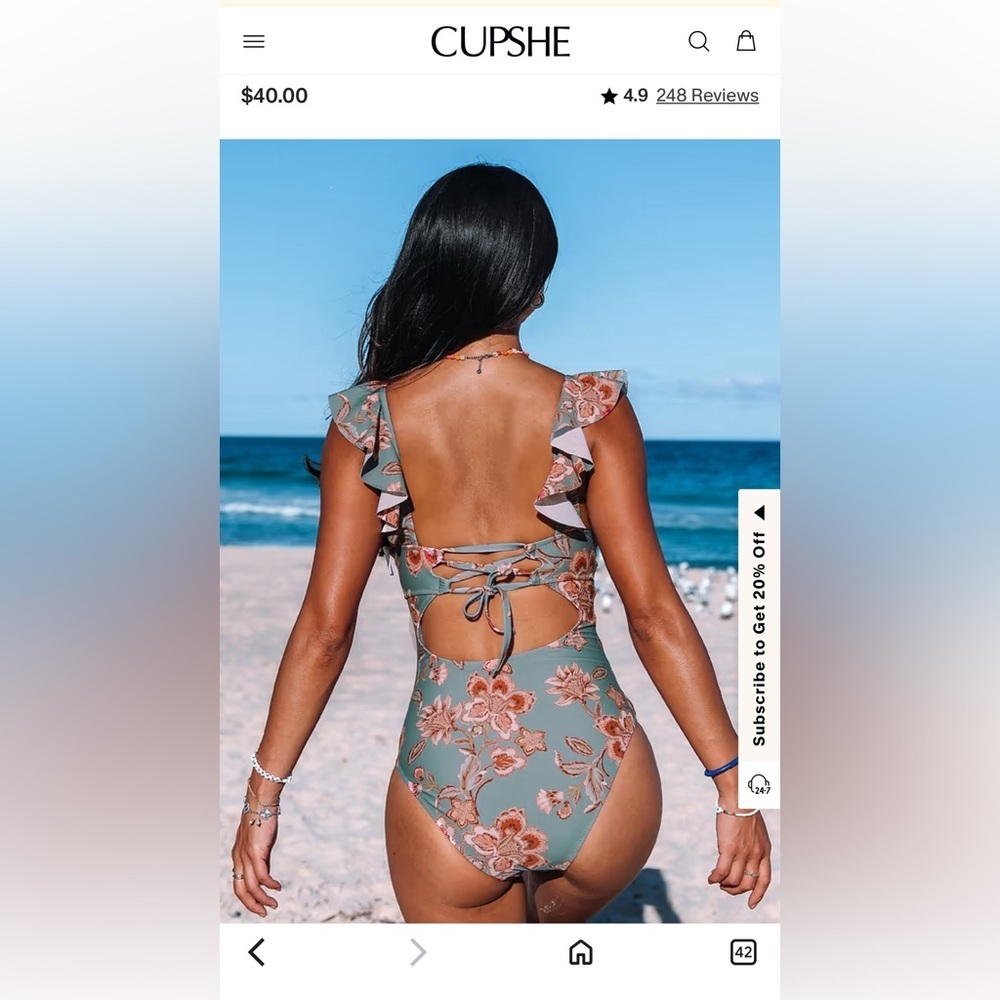Cupshe One Piece Lace Ruffle Swim Floral Back Tie Swimsuit
